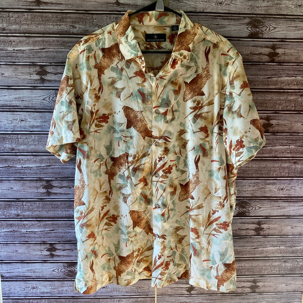 Hart Schaffner Marx Men's Short-Sleeved Button-Down Shirt Size XL Fish